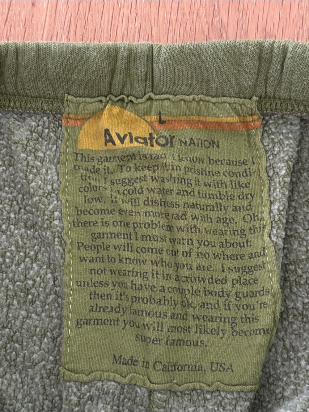 Aviator Nation Olive Green Sweatpants with Black lightening bolt Detail - Picture 2 of 6